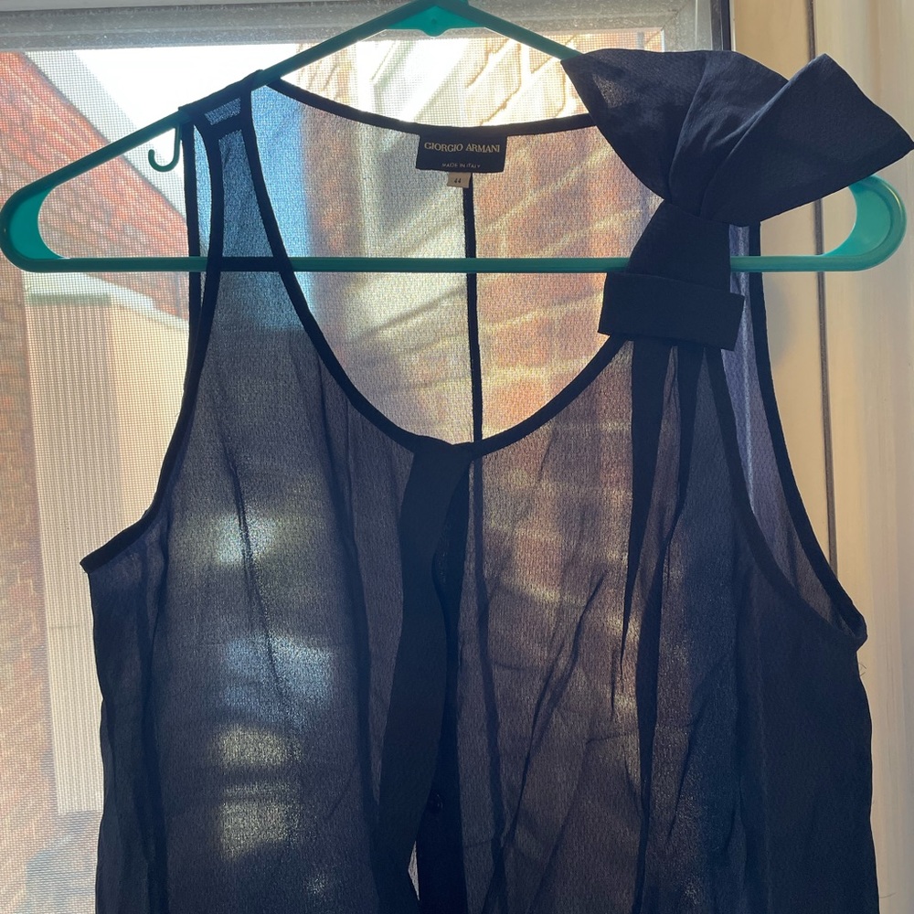 Giorgio Armani Sheer dark blue 100% silk blouse